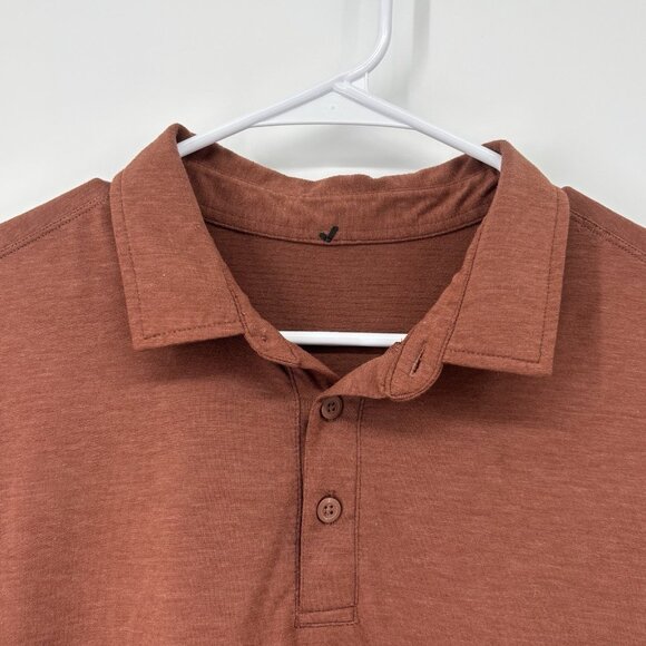 Lululemon Evolution Polo Shirt Men Medium Orange Brown Stretch Short Sleeve Logo - Picture 3 of 7